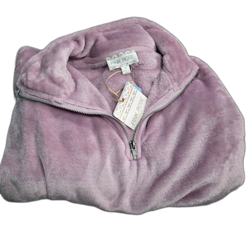 Pink Rose Lilac dream Fleece 1/4 Zip cropped Pullover Sweatshirt Women's M.